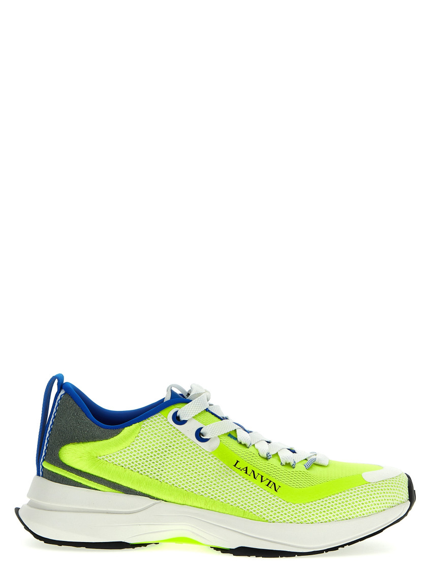 Lanvin Panelled Suede Sneakers With Chunky Rubber Sole In Yellow