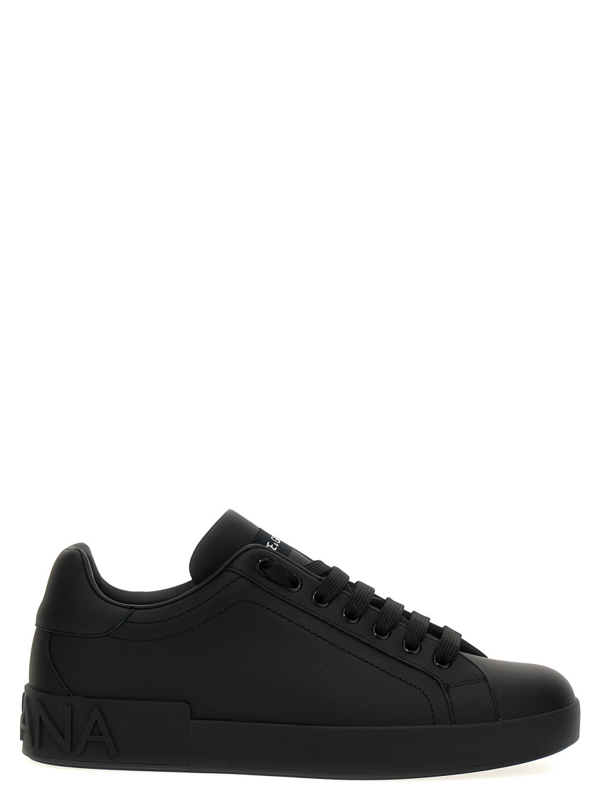 Dolce & Gabbana 'portofino' Black Low Top Sneakers With Logo Lettering Detail In Black