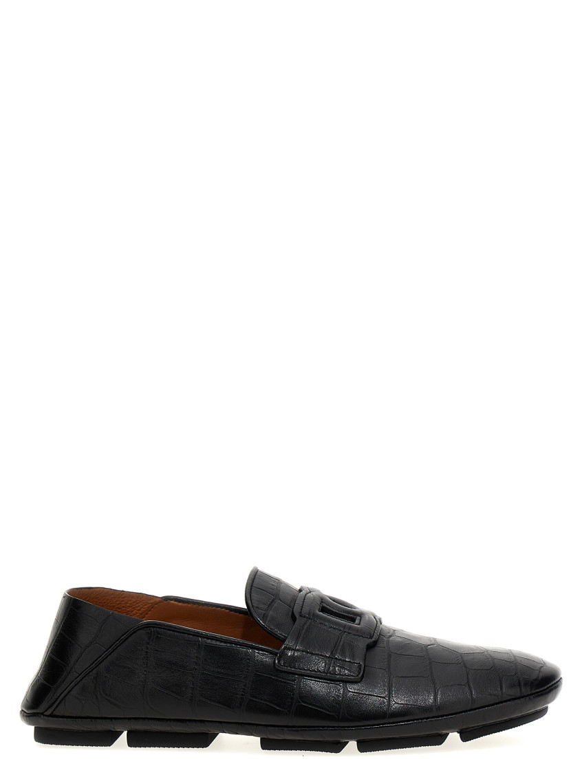 Dolce & Gabbana Dg Logo Embossed-crocodile Leather Loafers In Black