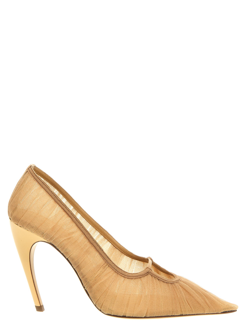 Nensi Dojaka Sheer Mesh Stiletto Pumps In Beige