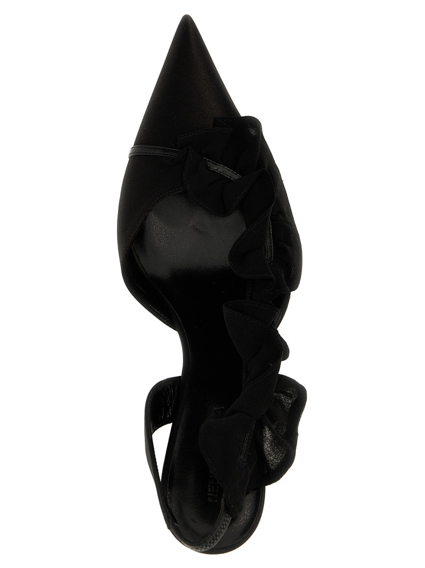 Nensi Dojaka Black Slingback Ruffles Heels for Women Online