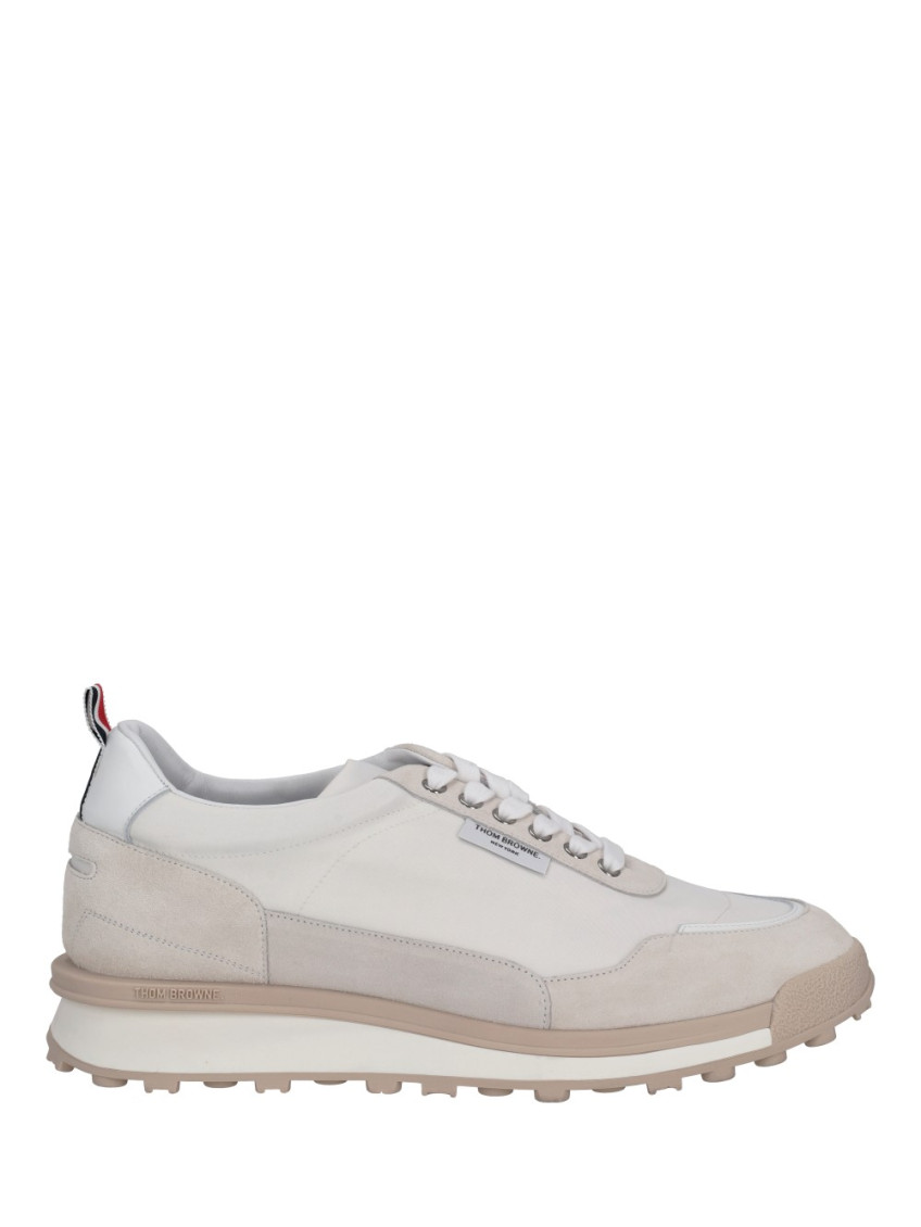 Thom Browne White Low-top Sneakers With Tricolor Stripe Detail In White