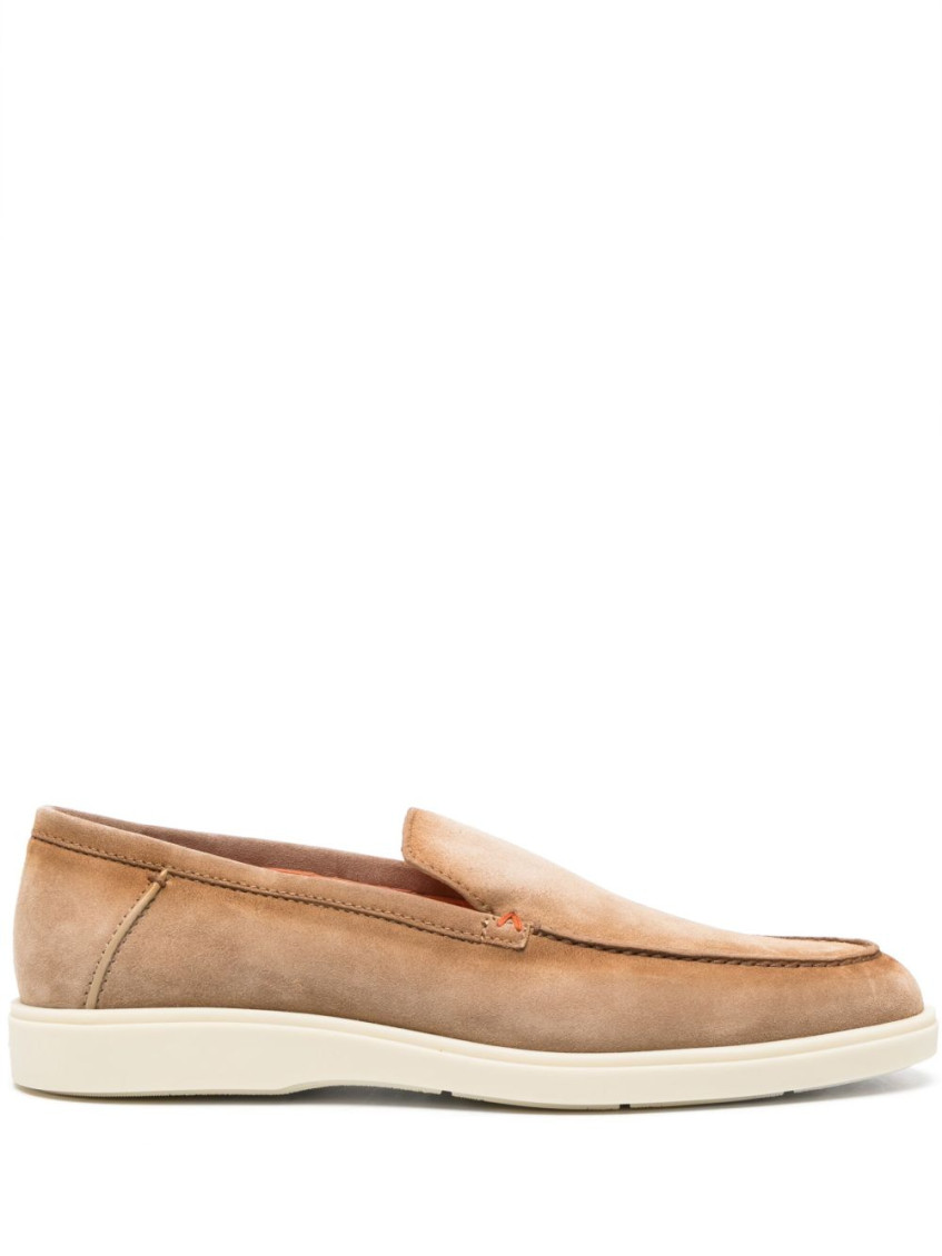 Santoni Brown Suede Loafers With Rubber Sole In Neutral