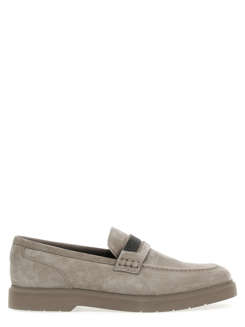 Brunello Cucinelli Crystal-embellished Suede Loafers In Neutral