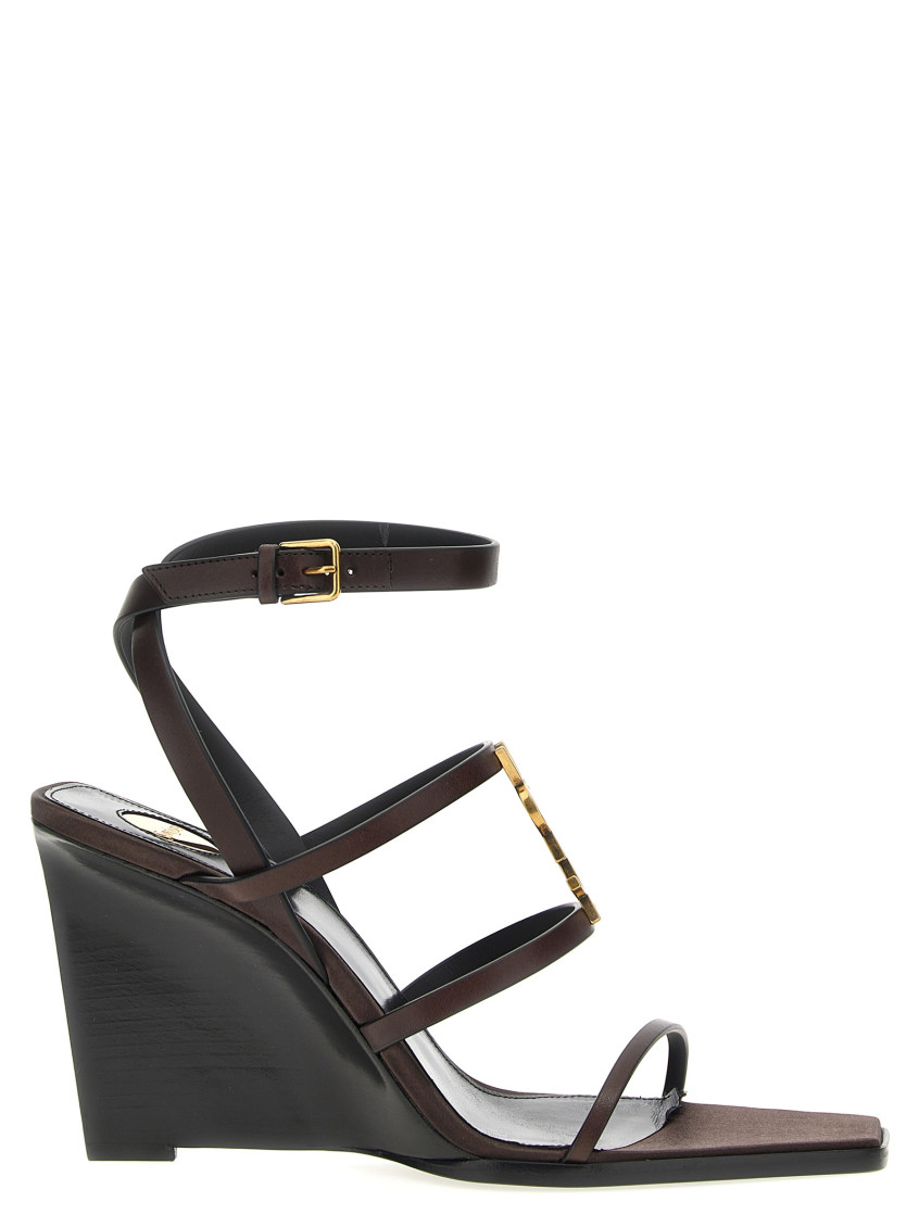 Shop Saint Laurent Brown Cassandre Wedges