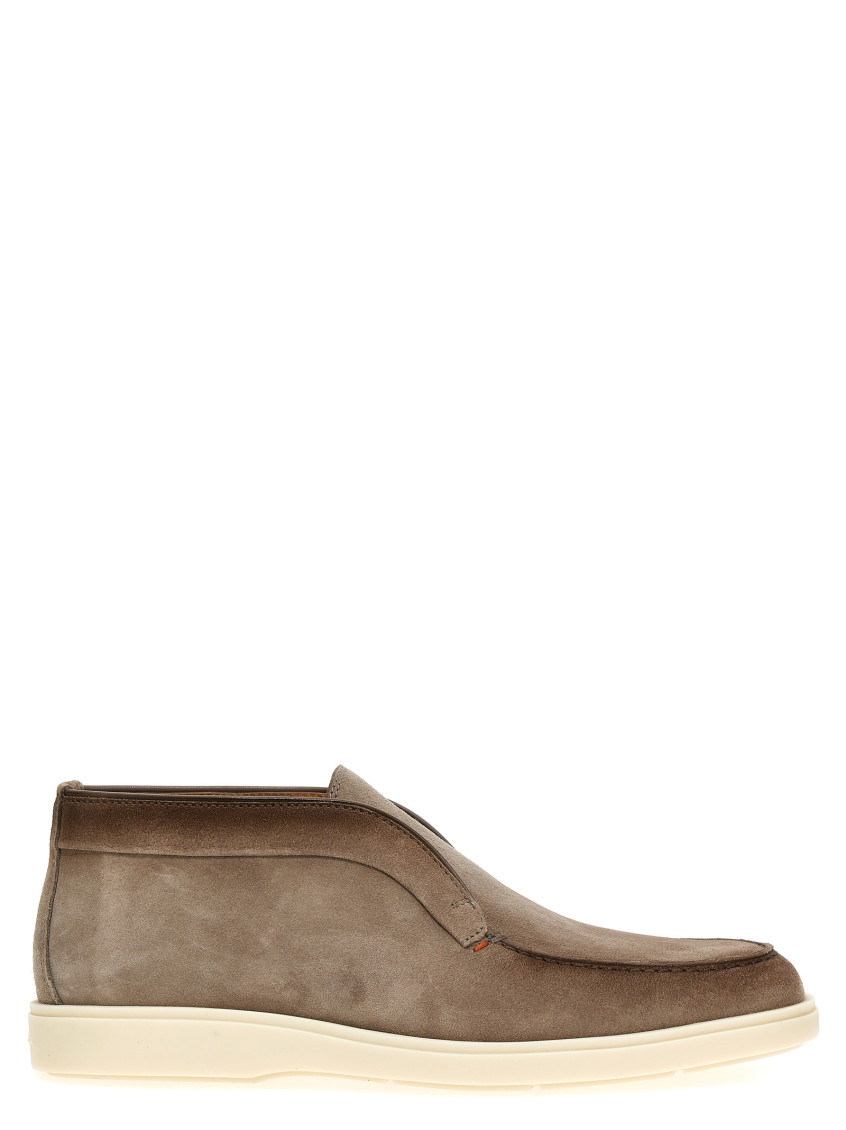 Santoni Suede Desert Boot With Smooth Rubber Sole In Beige