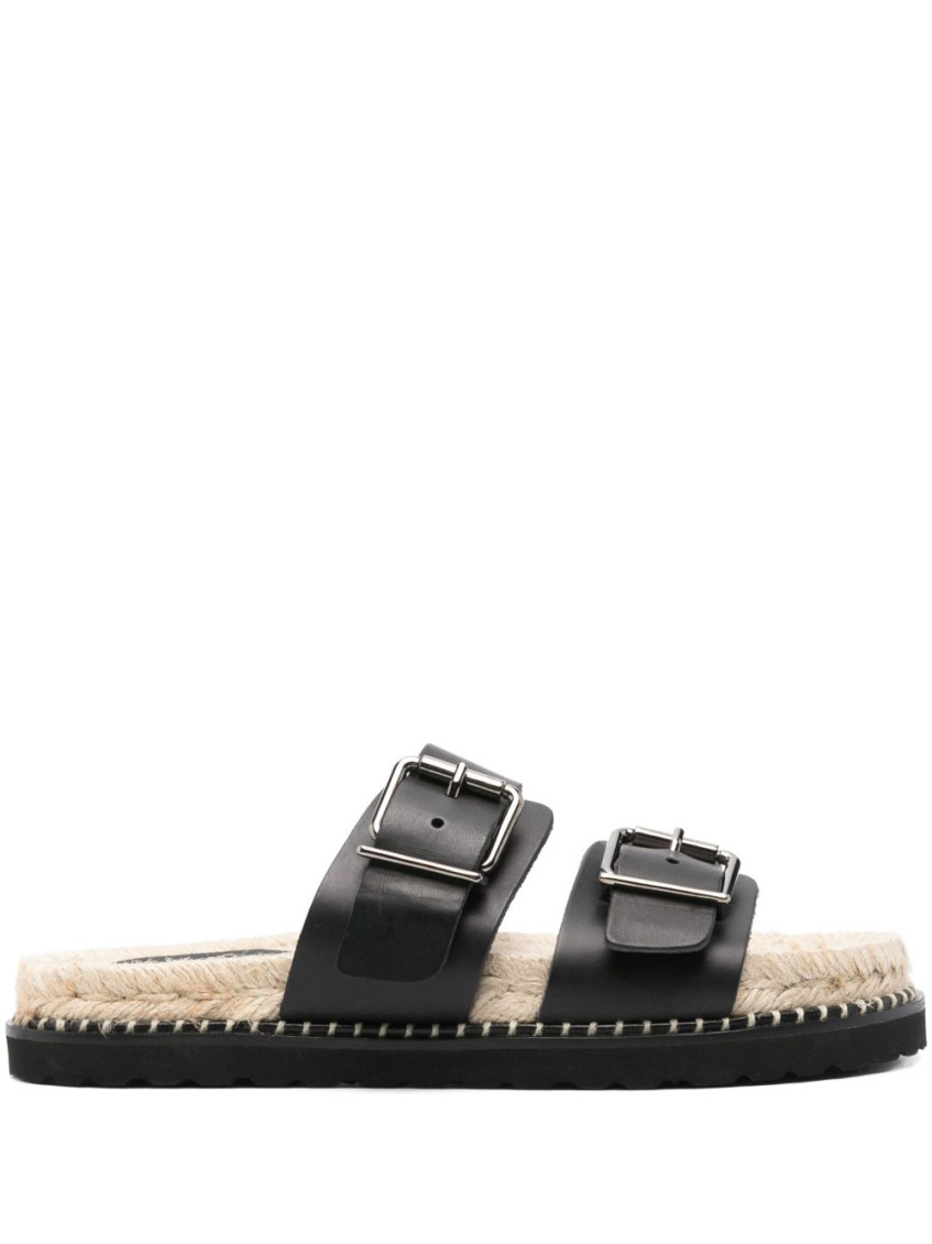 Shop Castaã±er Black Leather Sandals