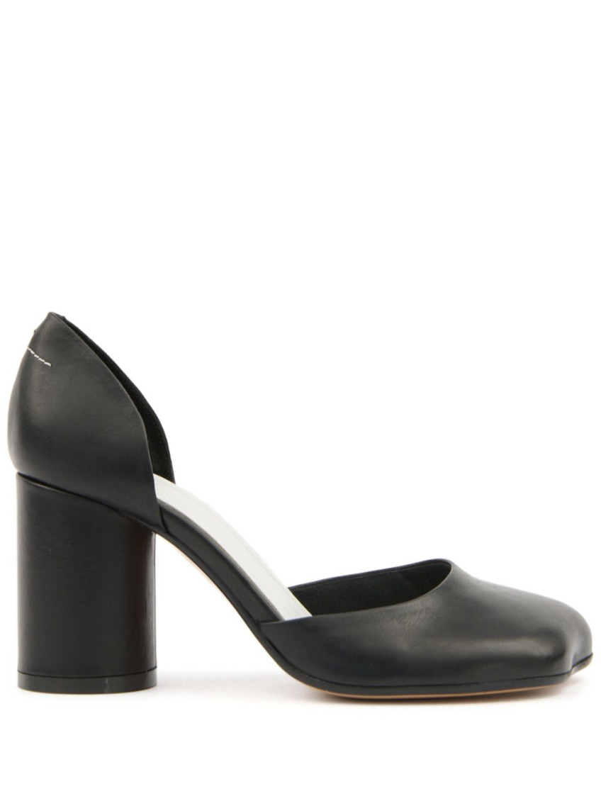 Mm6 Maison Margiela Black Shiny Vegetable Tanned Leather Court Heels