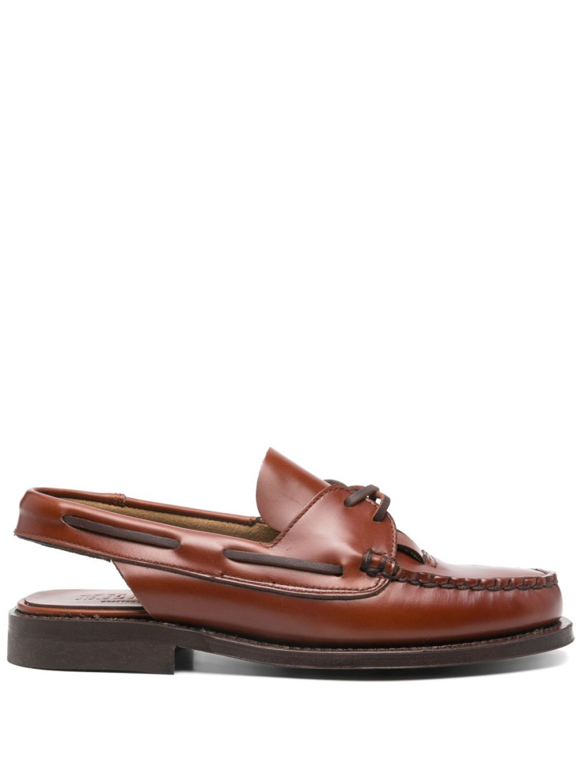 Hereu Brown Leather Slingback Loafers