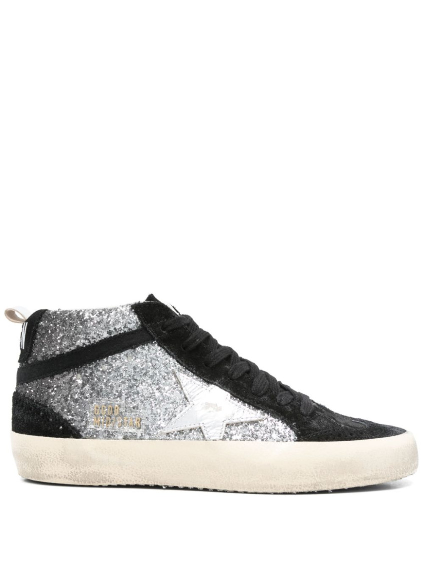 Shop Golden Goose Black Mid Star Leather Sneakers