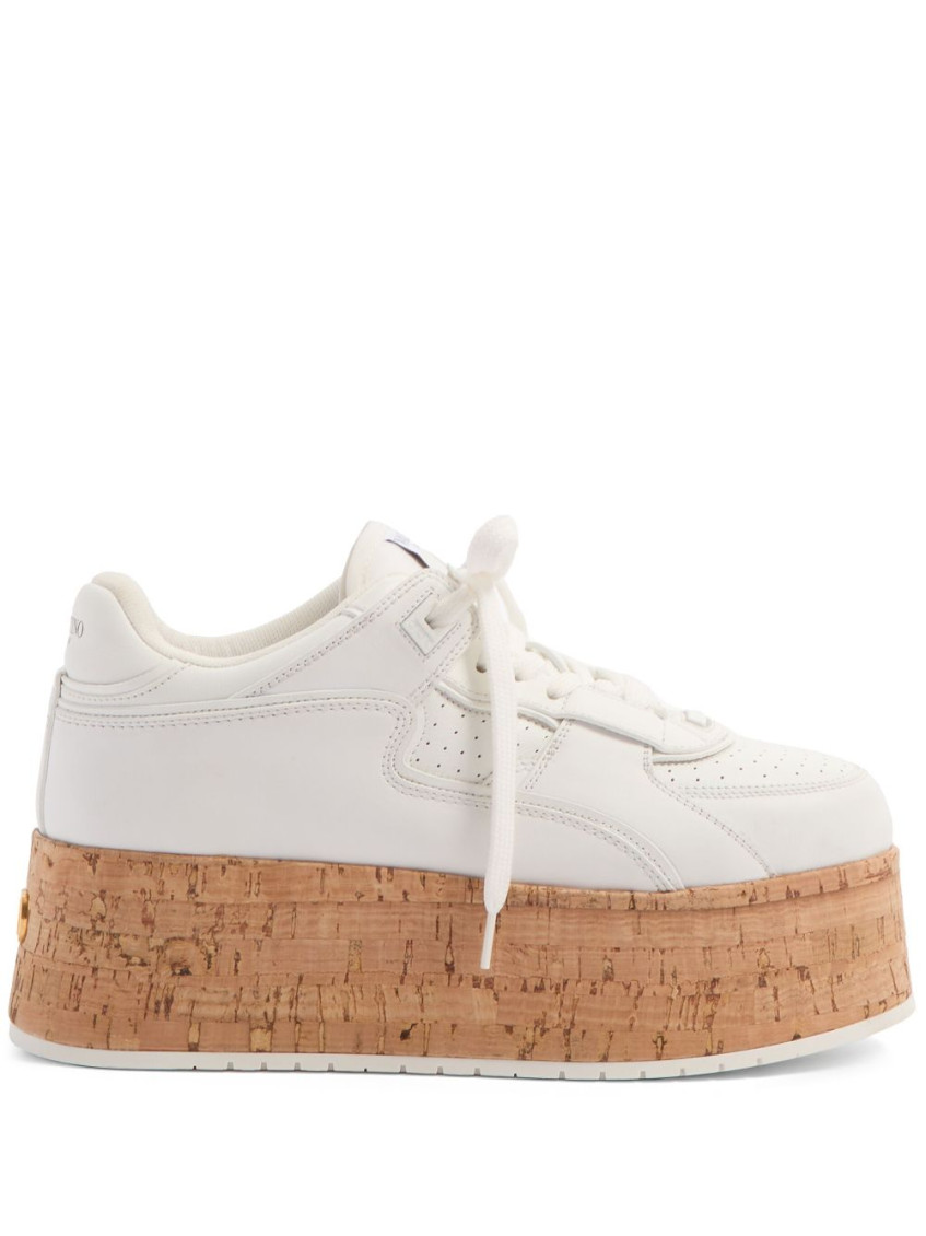Valentino Leather Platform Sneakers Perforated Detailing