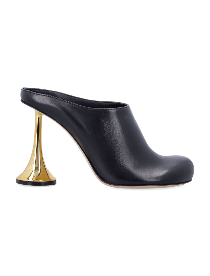 Coperni Black Leather Mules With Sculptural Gold-heel Design