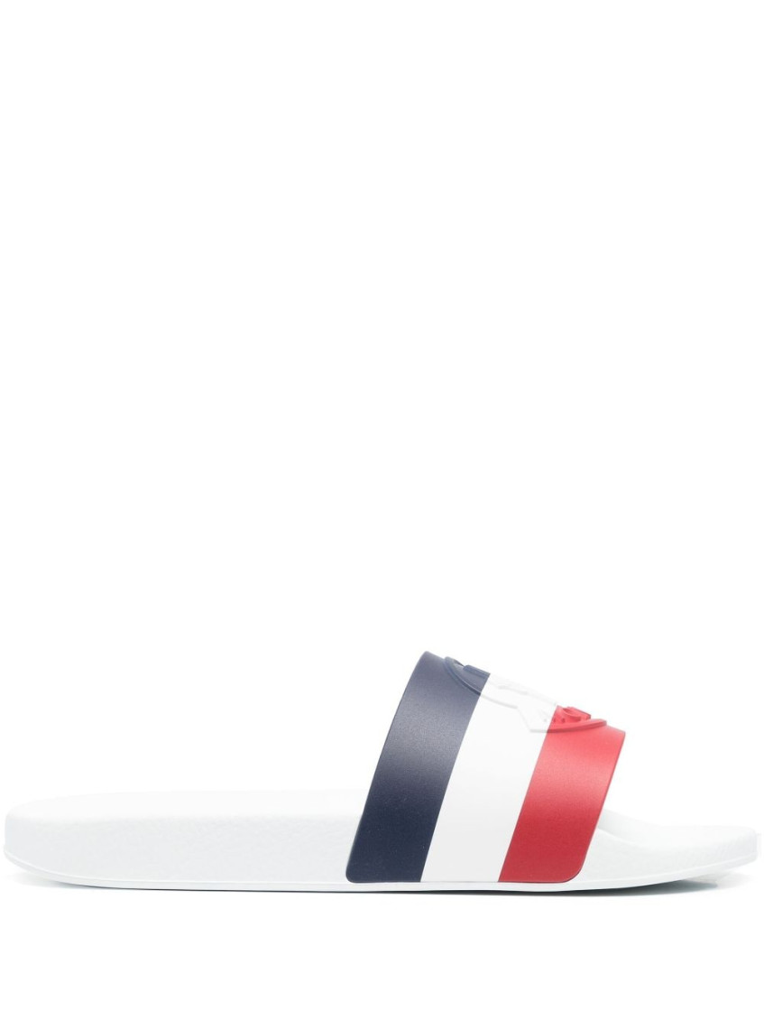 Shop Moncler White Basile Slipper