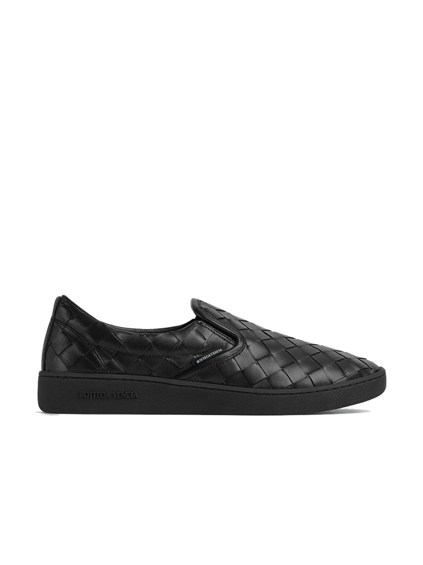 Bottega Veneta Sawyer Blue Slip-on Sneakers With Logo Detail And Intreccio Motif In Leather Man In Black