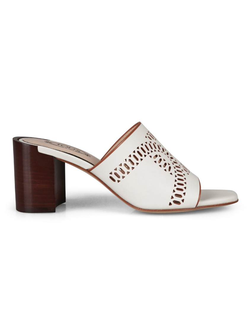 Tod's Perforated Block Heel Sandals In White