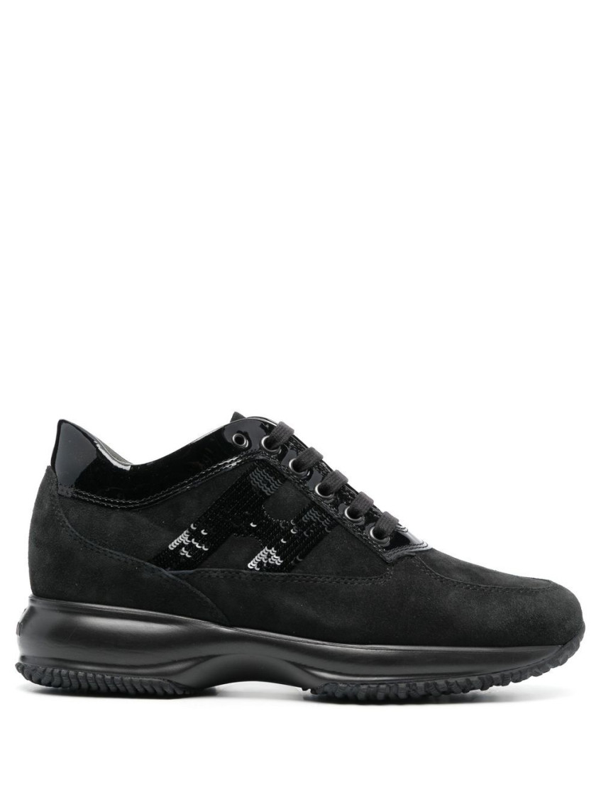 Hogan Black Suede And Patent Leather Interactive Sneakers In Black