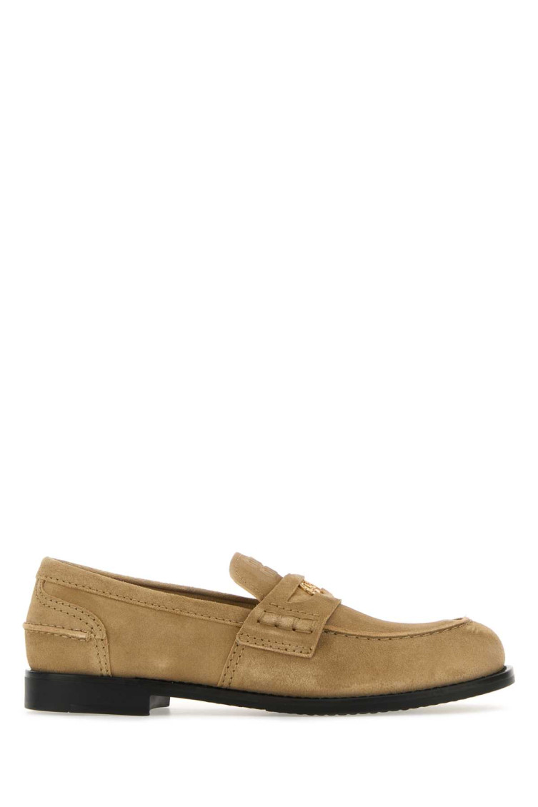 Shop Miu Miu Beige Slip On Loafers