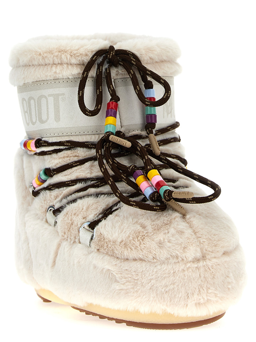 Moon Boot White Icon Low Faux-Fur Beads Boots for Women