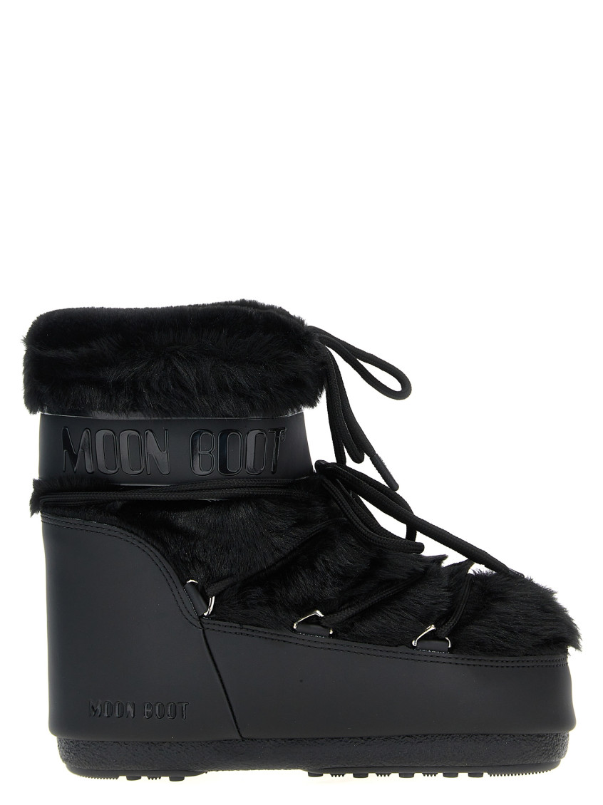 Moon Boot Iconic Faux Fur Ankle Boots With Lace-up Detail In Black