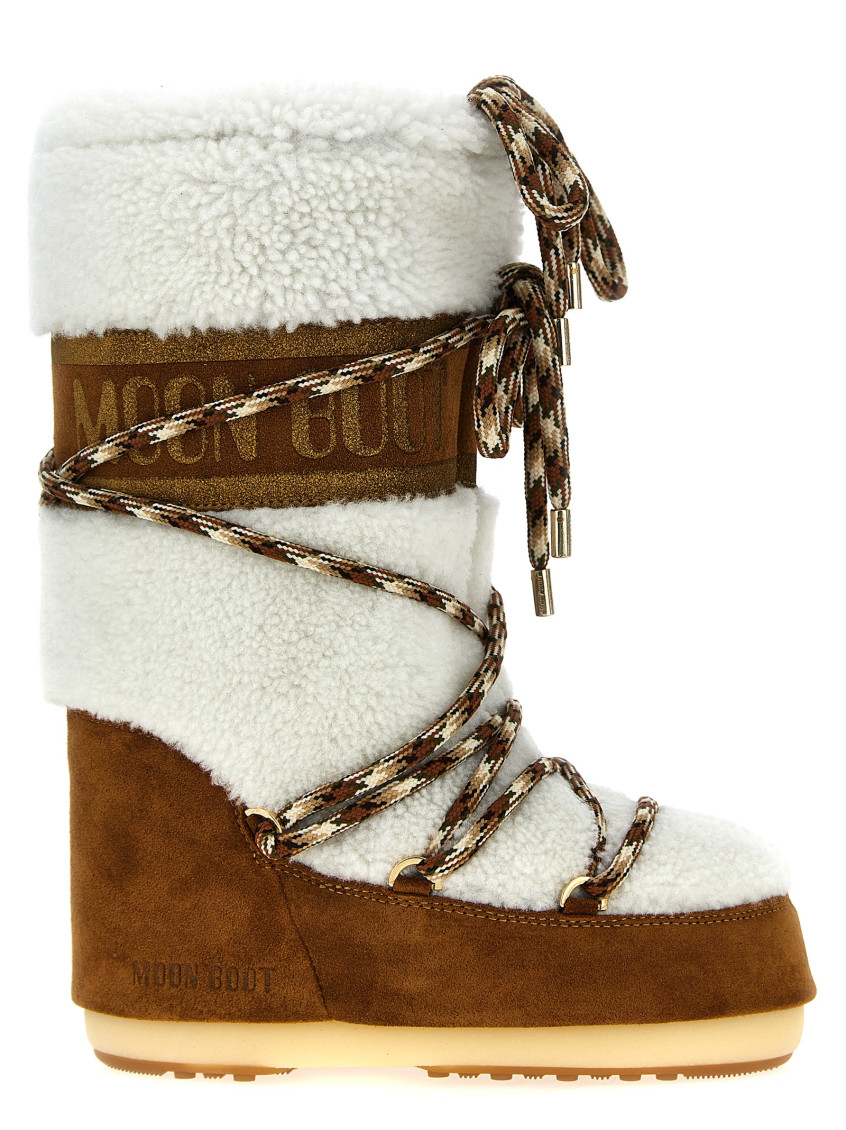 Moon Boot Icon Shearling And Suede Snow Boots In White