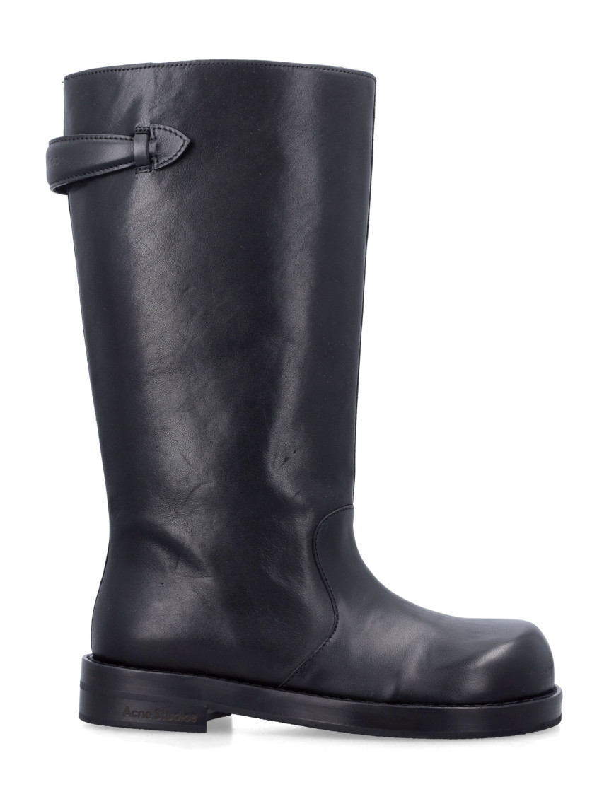 Acne Studios Women Black Boots With Embossed Logo On The Side In Leather Woman In Black