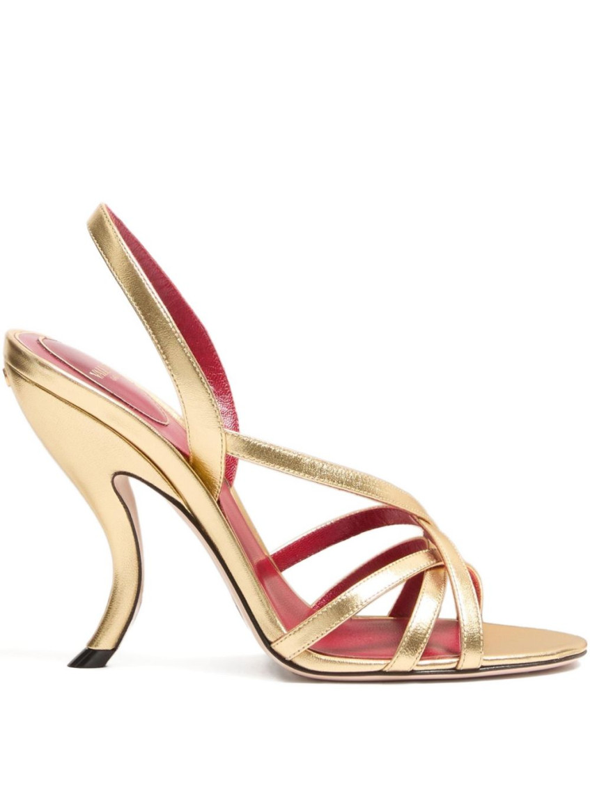 Valentino Garavani Fetishique Sandal In Laminated Nappa 105mm Woman Antique Brass 40 In Gold