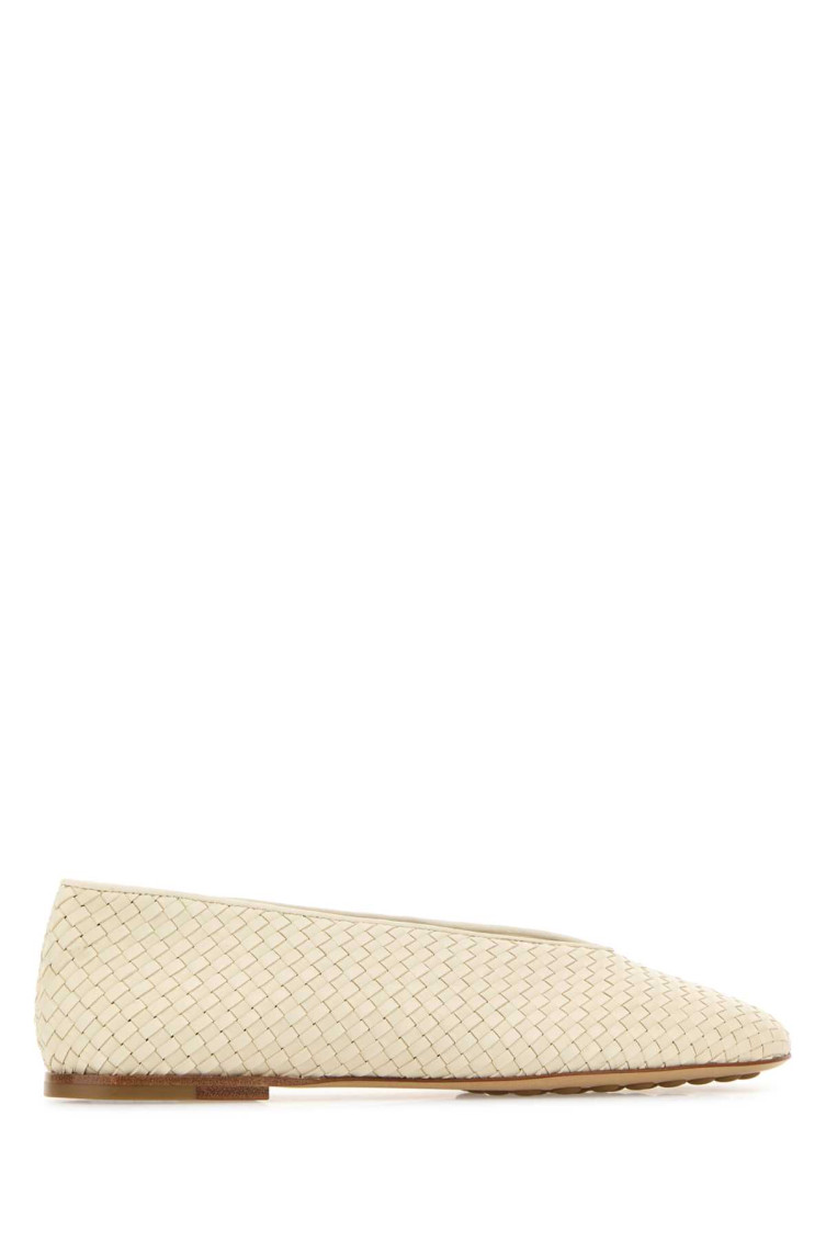 Bottega Veneta Leather Rosa Ballerinas With Flat Sole And Woven Texture In Gold