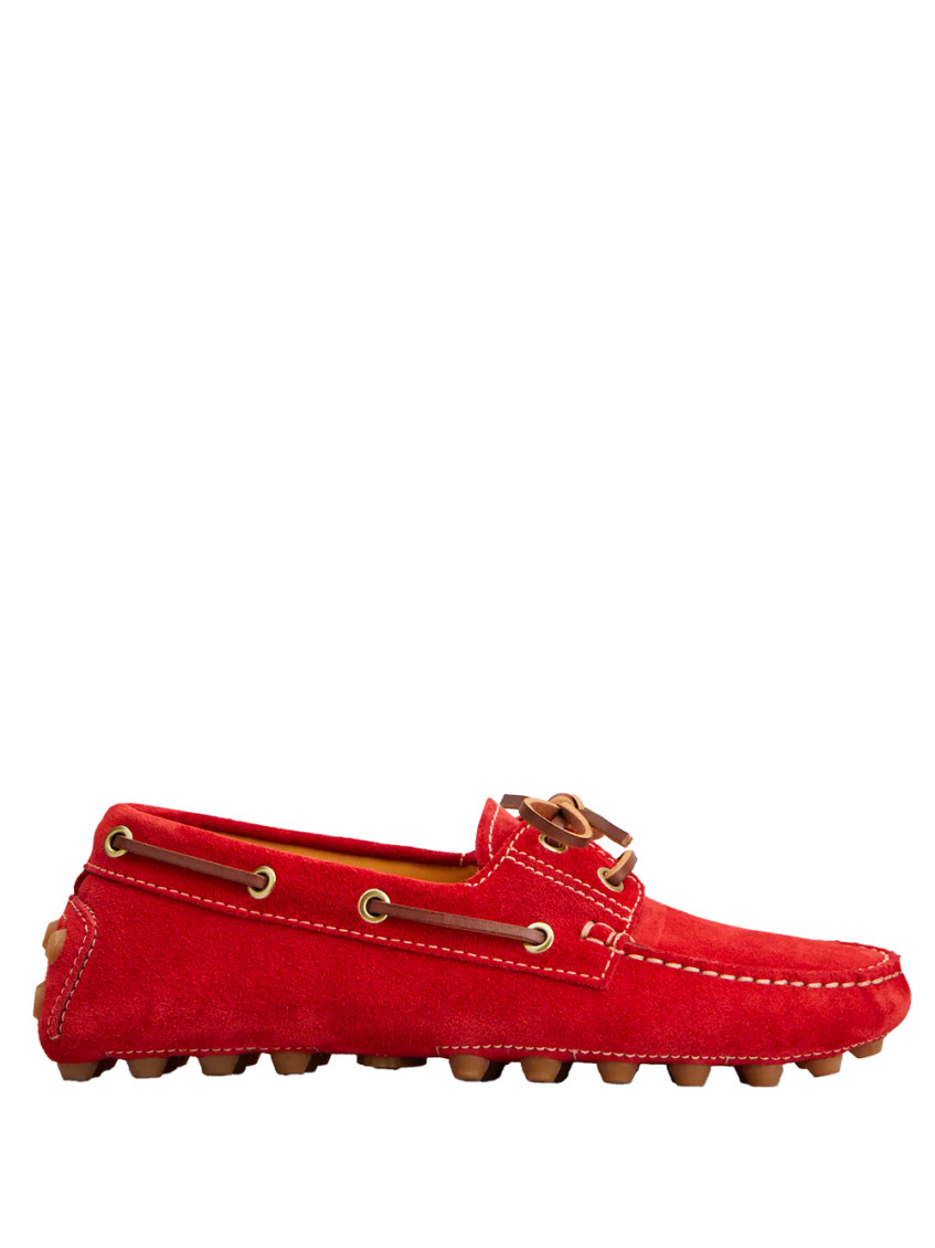 Tod's Gommino Leather-trimmed Suede Boat Shoes In Red