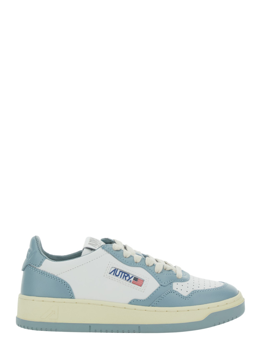 Autry Medalist Low Two-tone White And Silver Blue Leather Sneakers In Blue