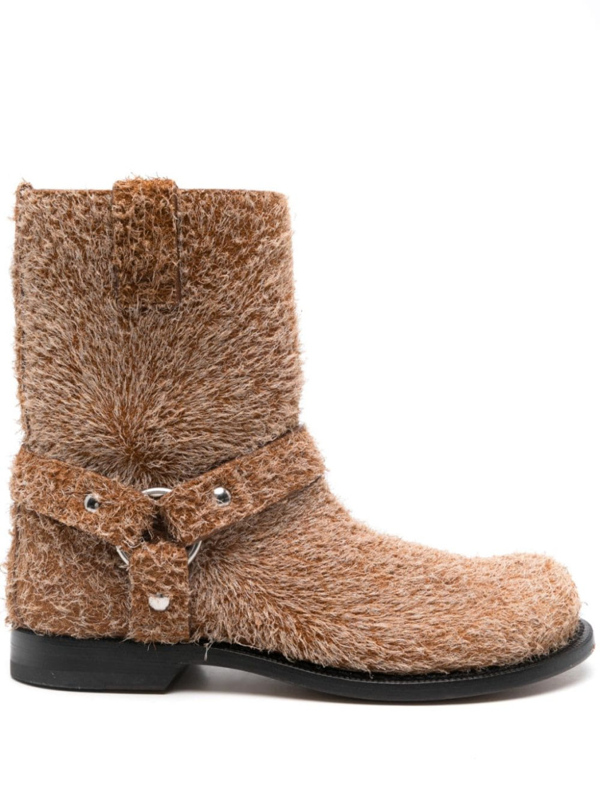 Loewe Campo Leather Biker Boots In Brown