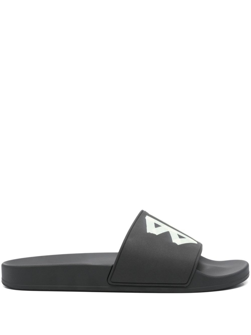 Balenciaga Black Sandals With Maxi Contrasting Logo In Tech Fabric Man In Black