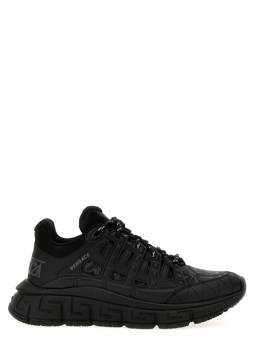 Versace Trigreca Sneakers With Baroque Jacquard Motif In Black