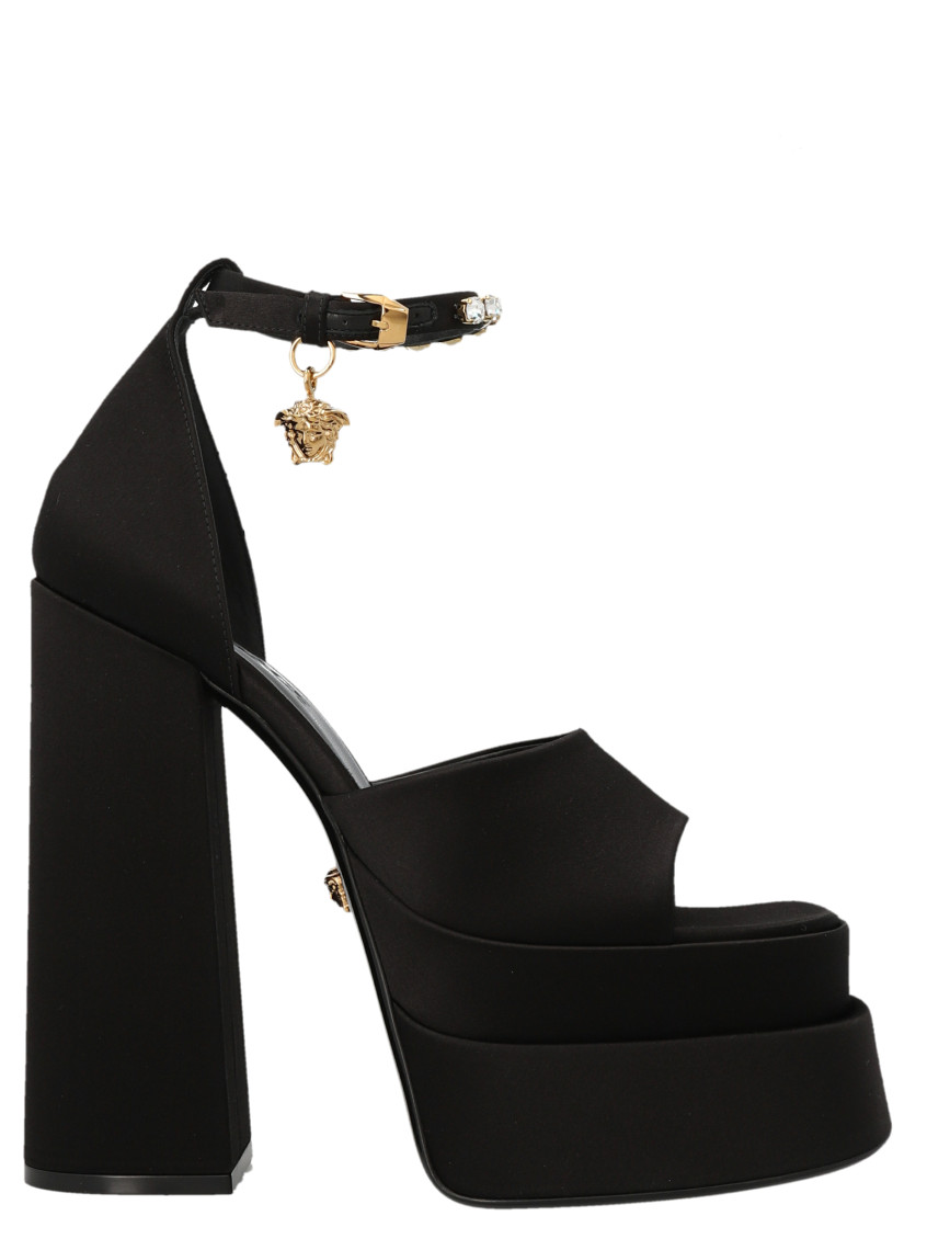 Versace Aevitas 140 Medusa Crystal-embellished Platform Sandals In Black