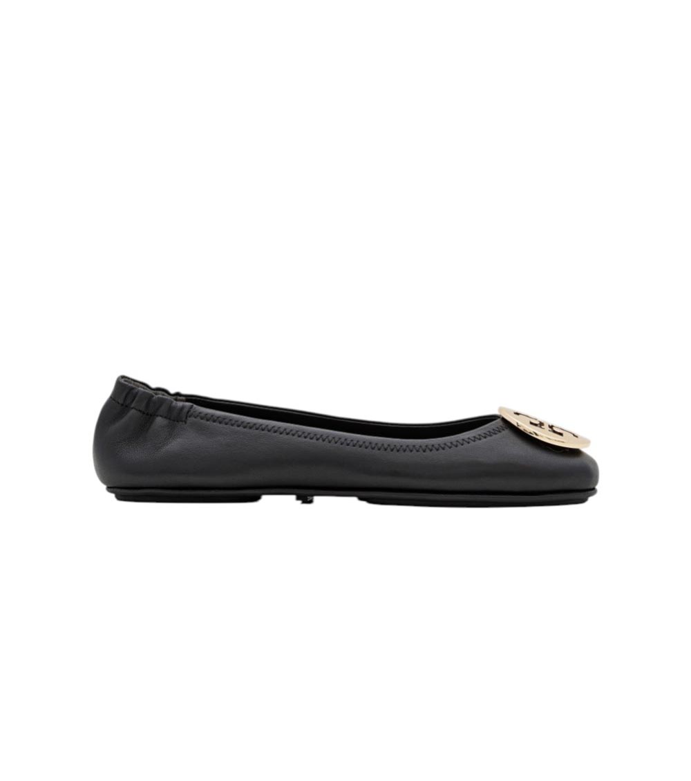 Tory Burch Minnie Travel Ballet With Metal Logo In Black
