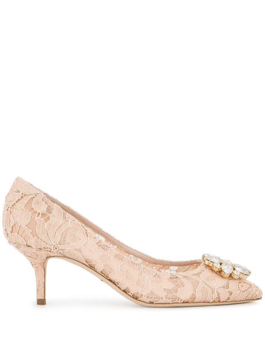 DOLCE & GABBANA PINK LACE SLIP-ON PUMPS