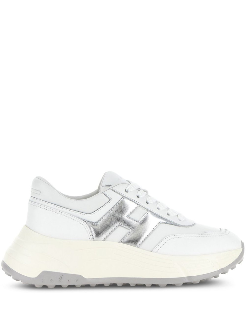 Hogan H669 Lace-up Sneakers With Silver Logo Detail In White