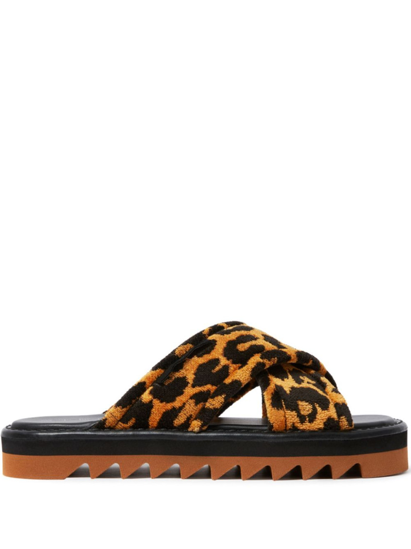 Stella Mccartney Leopard Print Crossed Straps Flat Sandals