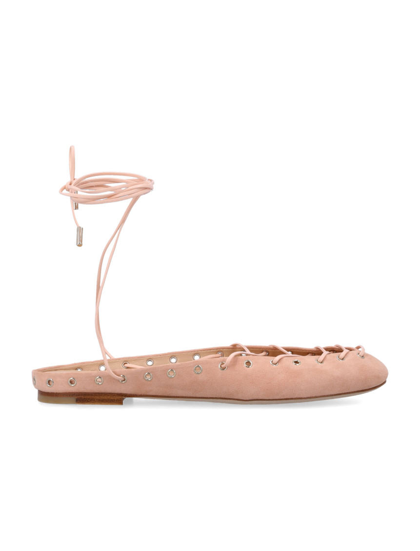 Chloé Chloe Women Light Pink Suede Chloe Ghillies Ballerinas In Brown