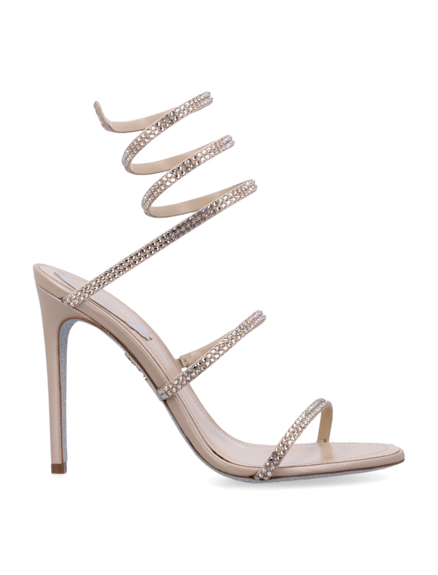 René Caovilla Beige Rhinestone Heels