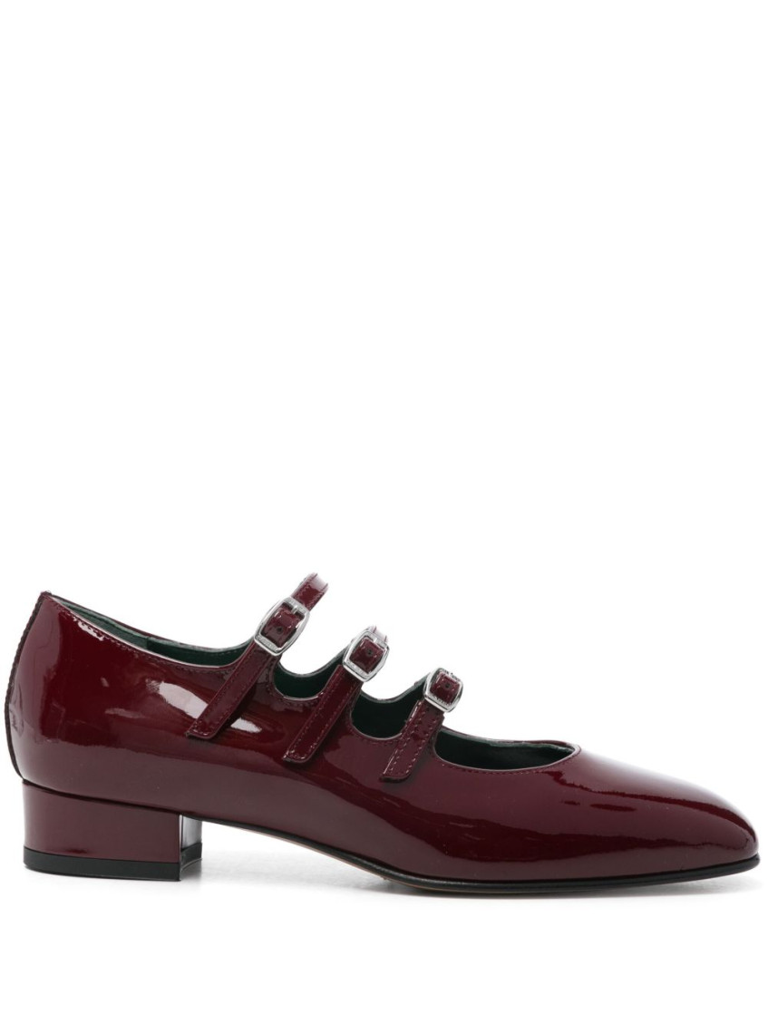 Carel Paris Glossy Triple Strap Block Heel Pumps