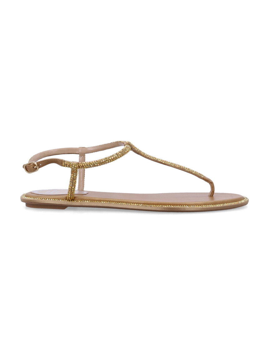 René Caovilla Golden Slip-on Sandals