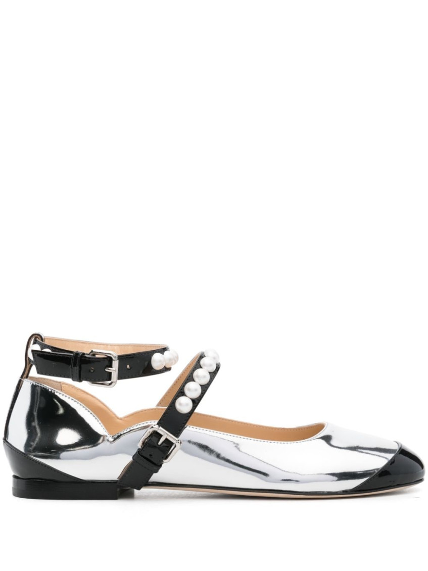 Mach & Mach Silver Leather Ballet Flats