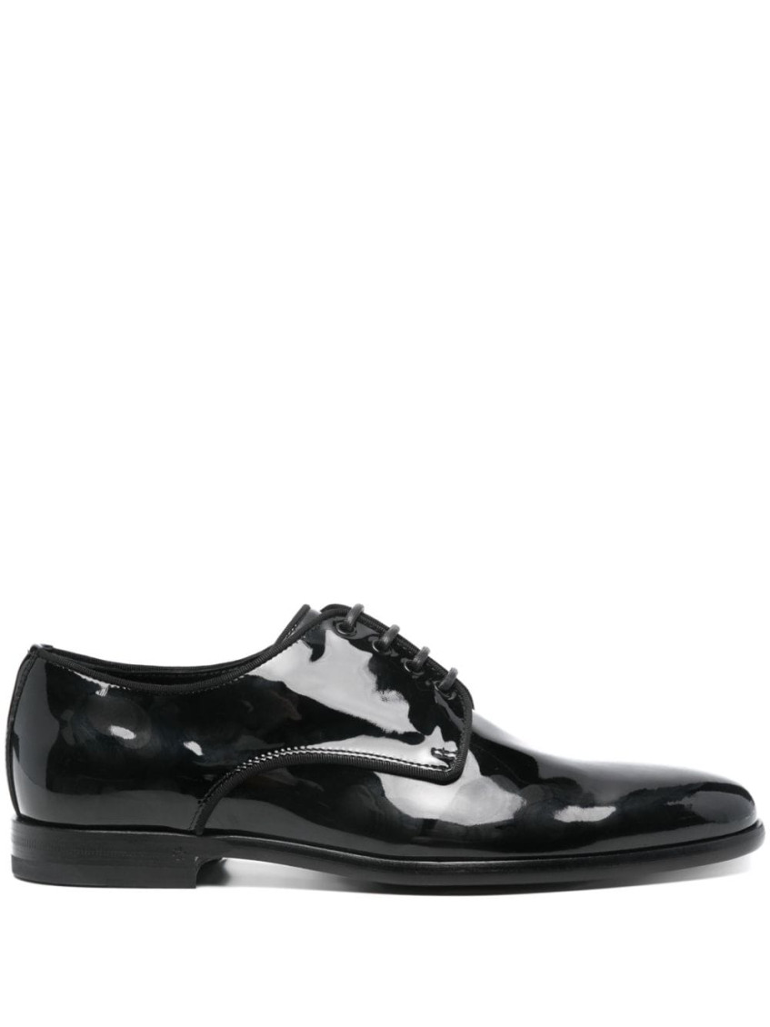 Dolce & Gabbana Black Leather Raffaello Lace-up Shoes In Black