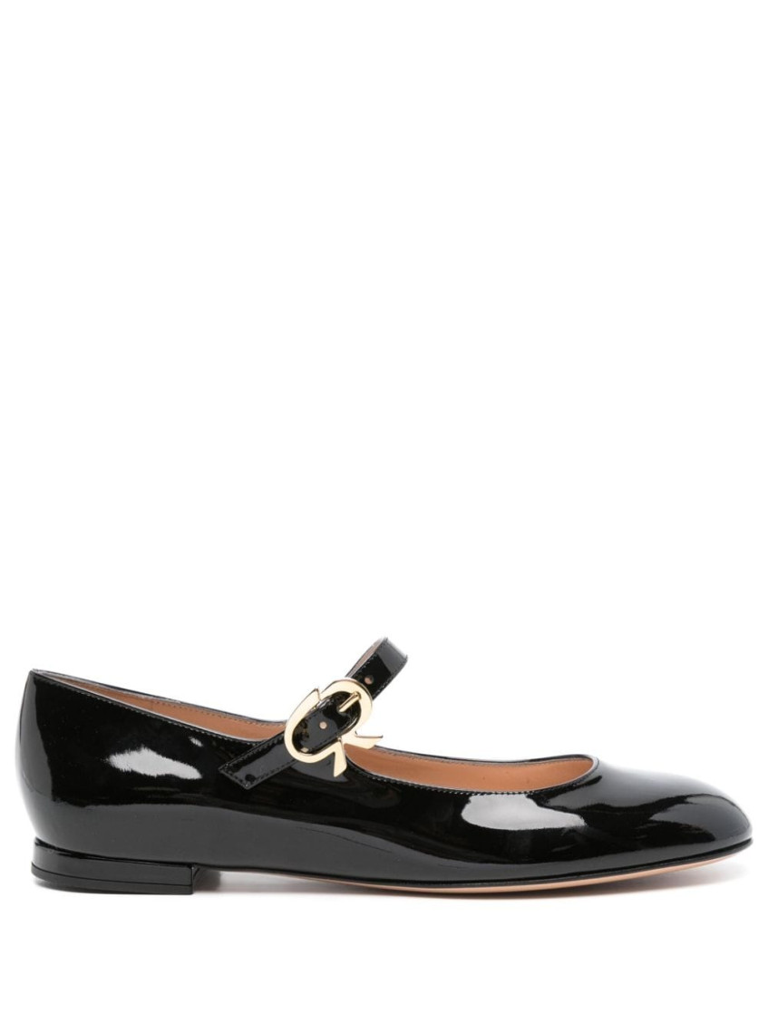GIANVITO ROSSI BLACK LEATHER BALLET FLATS