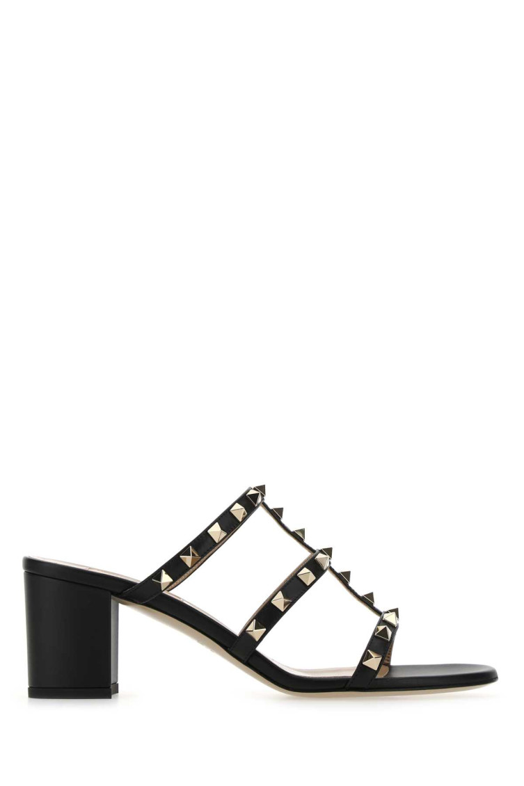 Valentino Garavani Women Black Leather Rockstud Mules In Black