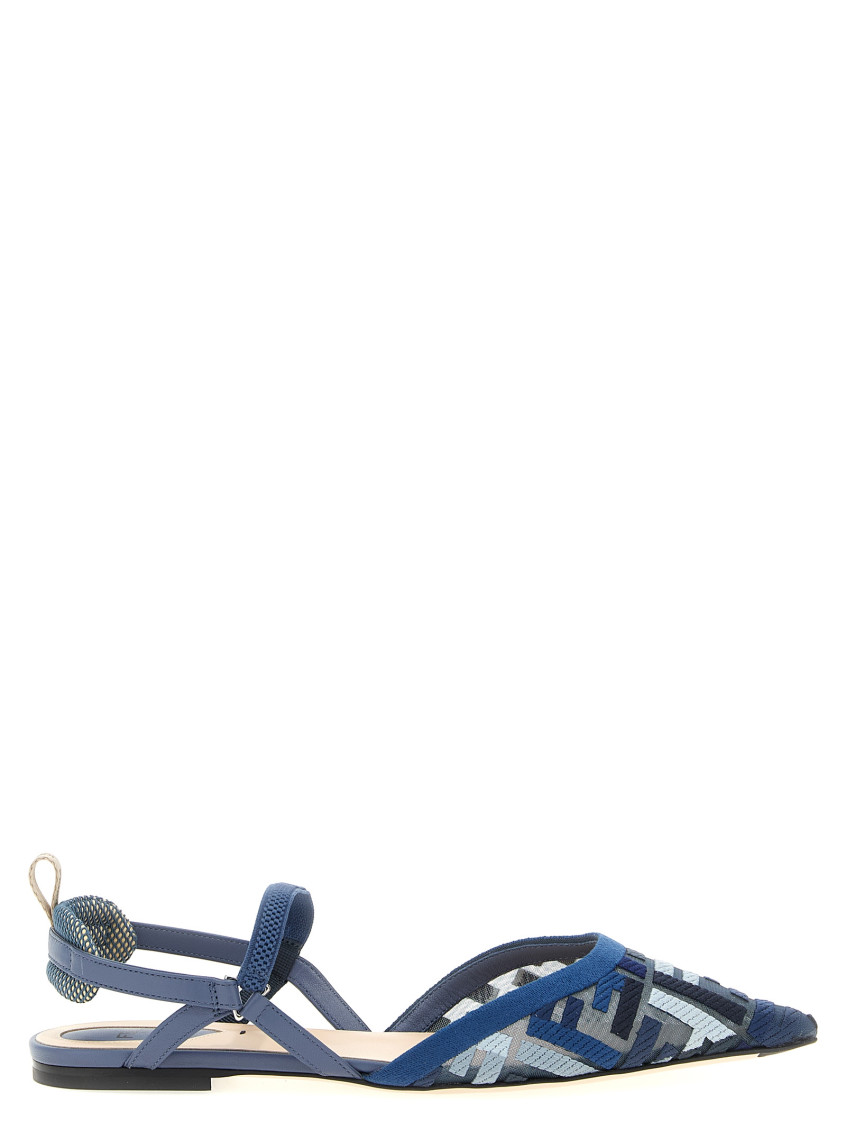 Fendi Blue Flat Mesh Slingbacks With Ff Embroidery