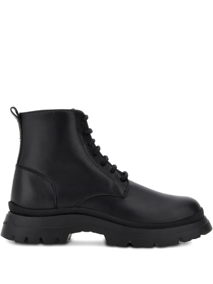 Hogan H692 Lace-up Leather Boots With Zip Shoes In Black