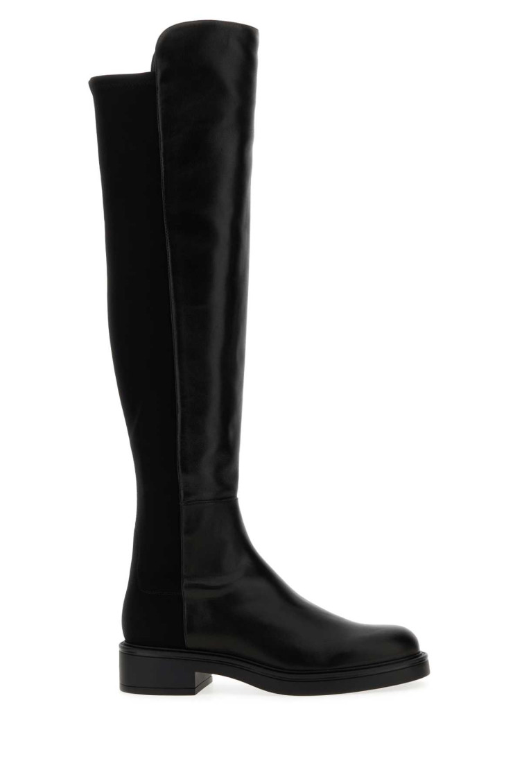 Stuart Weitzman Nappa Leather And Fabric Celia Knee Boots In Black