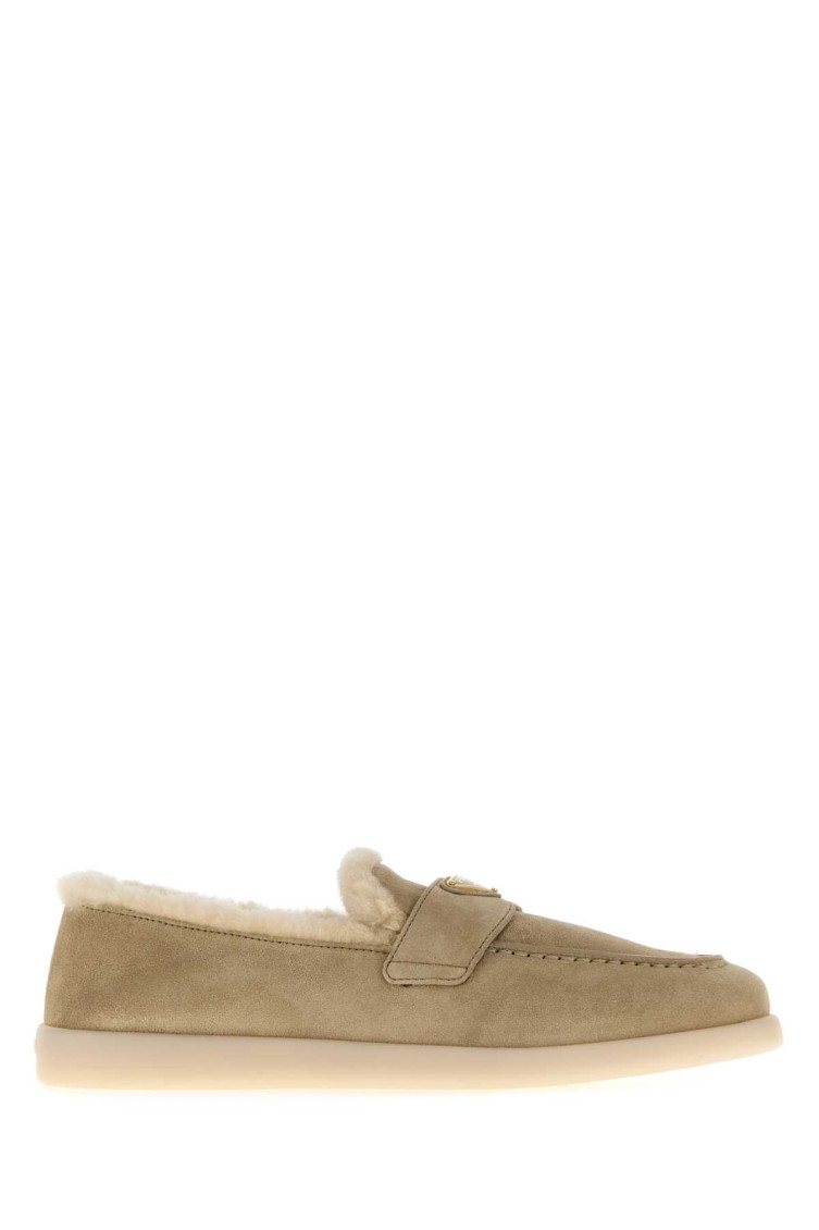 Prada Beige Suede Loafers In Brown