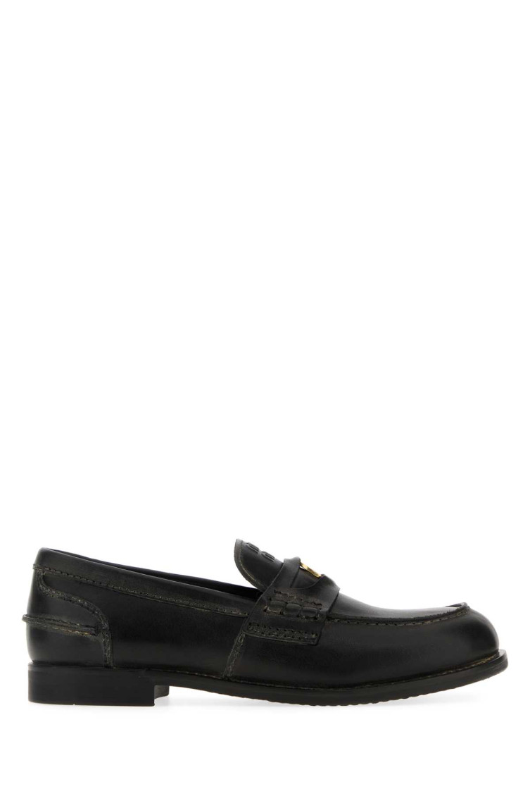 Miu Miu Black Leather Loafers In Black